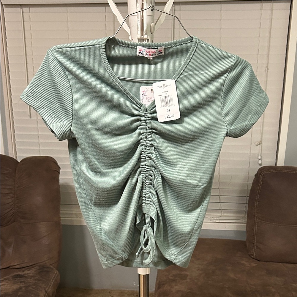 Juniors Ruched Green Top
